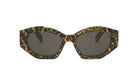 A pair of stylish sunglasses with a leopard print frame and dark lenses.