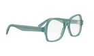 A pair of green-framed glasses with the Celine logo visible on the frame.