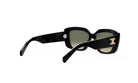A pair of black sunglasses with a gold C logo on the frame.