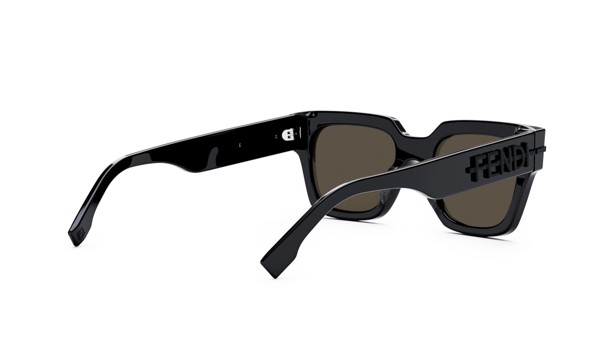 A pair of black sunglasses with a dark frame and dark lenses.