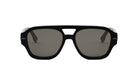A pair of black aviator sunglasses with dark lenses.