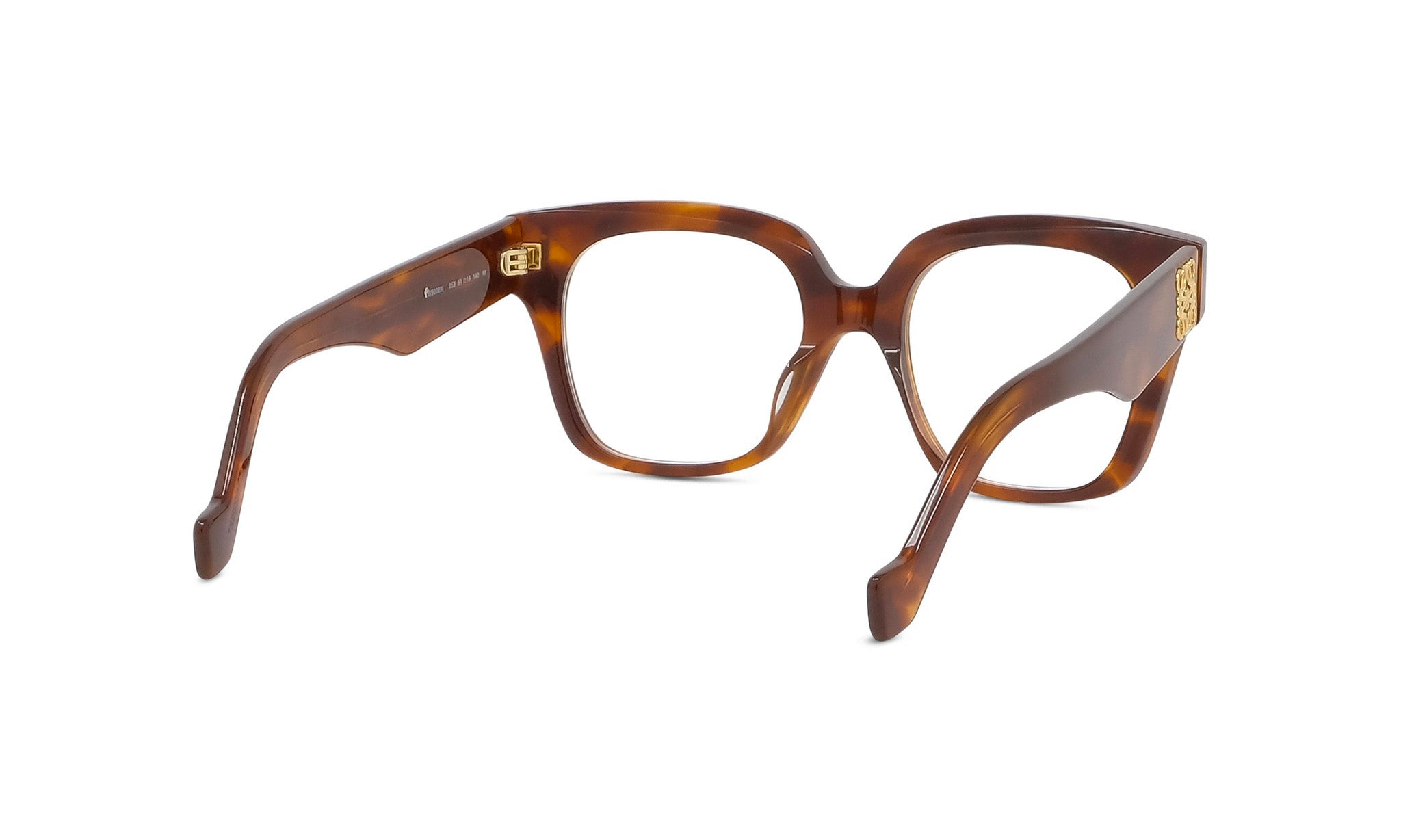 A pair of brown-framed glasses with a gold-colored accent on the temples.