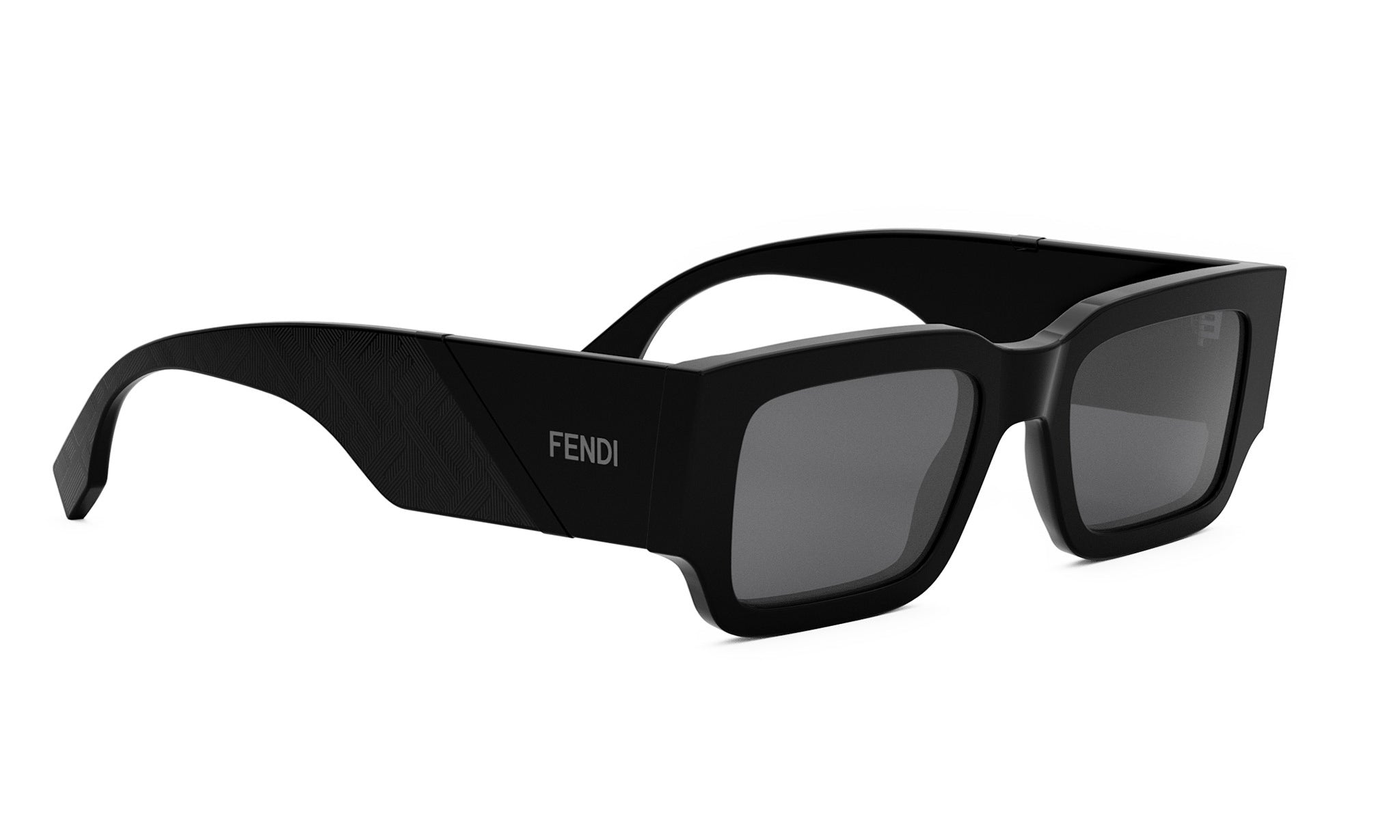 A pair of black Fendi sunglasses with dark lenses.