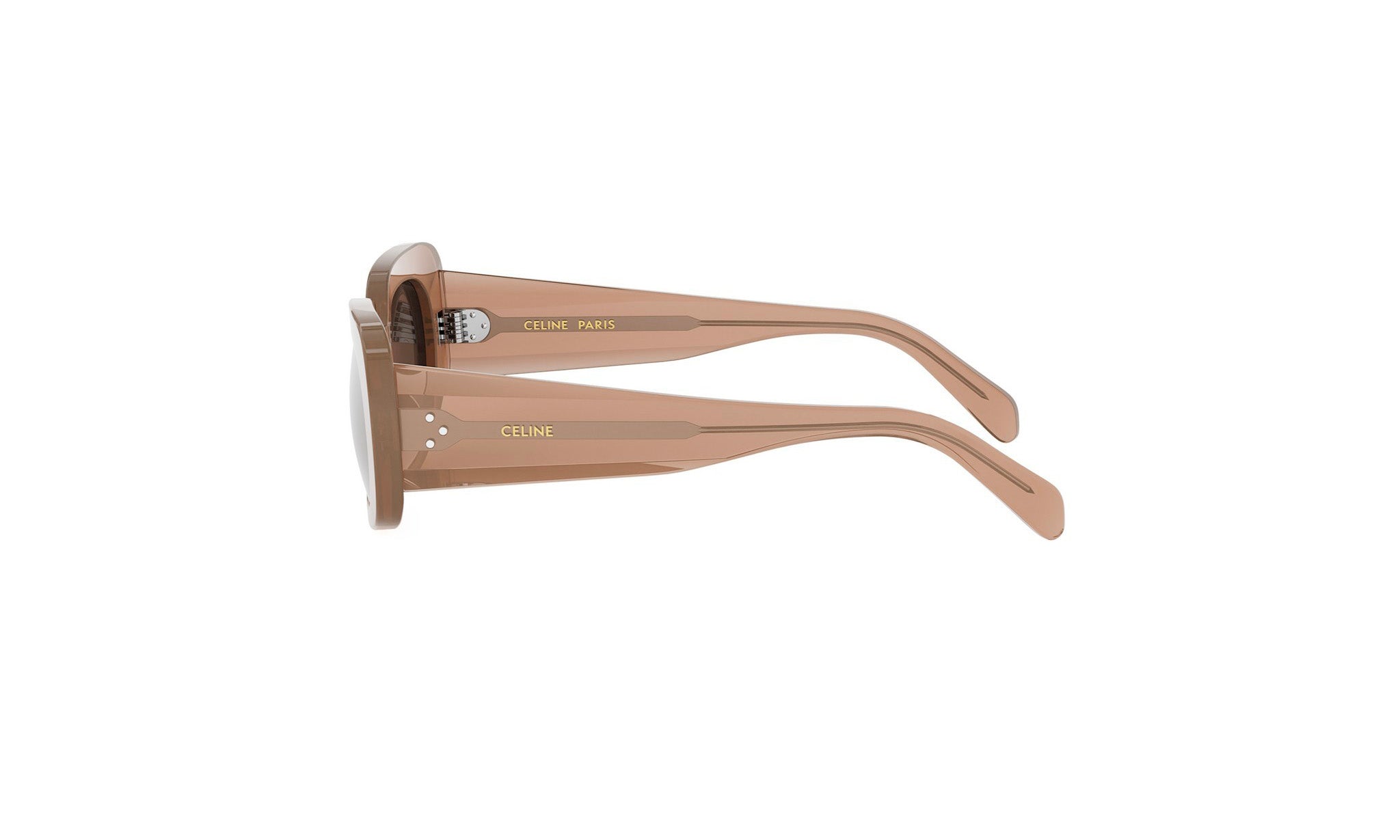 A pair of tan-colored sunglasses with the Celine Paris logo visible on the temples.