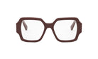 A pair of brown-framed glasses with clear lenses, set against a white background.
