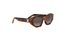 A pair of brown, tortoiseshell-framed sunglasses with a gold C logo on the side.