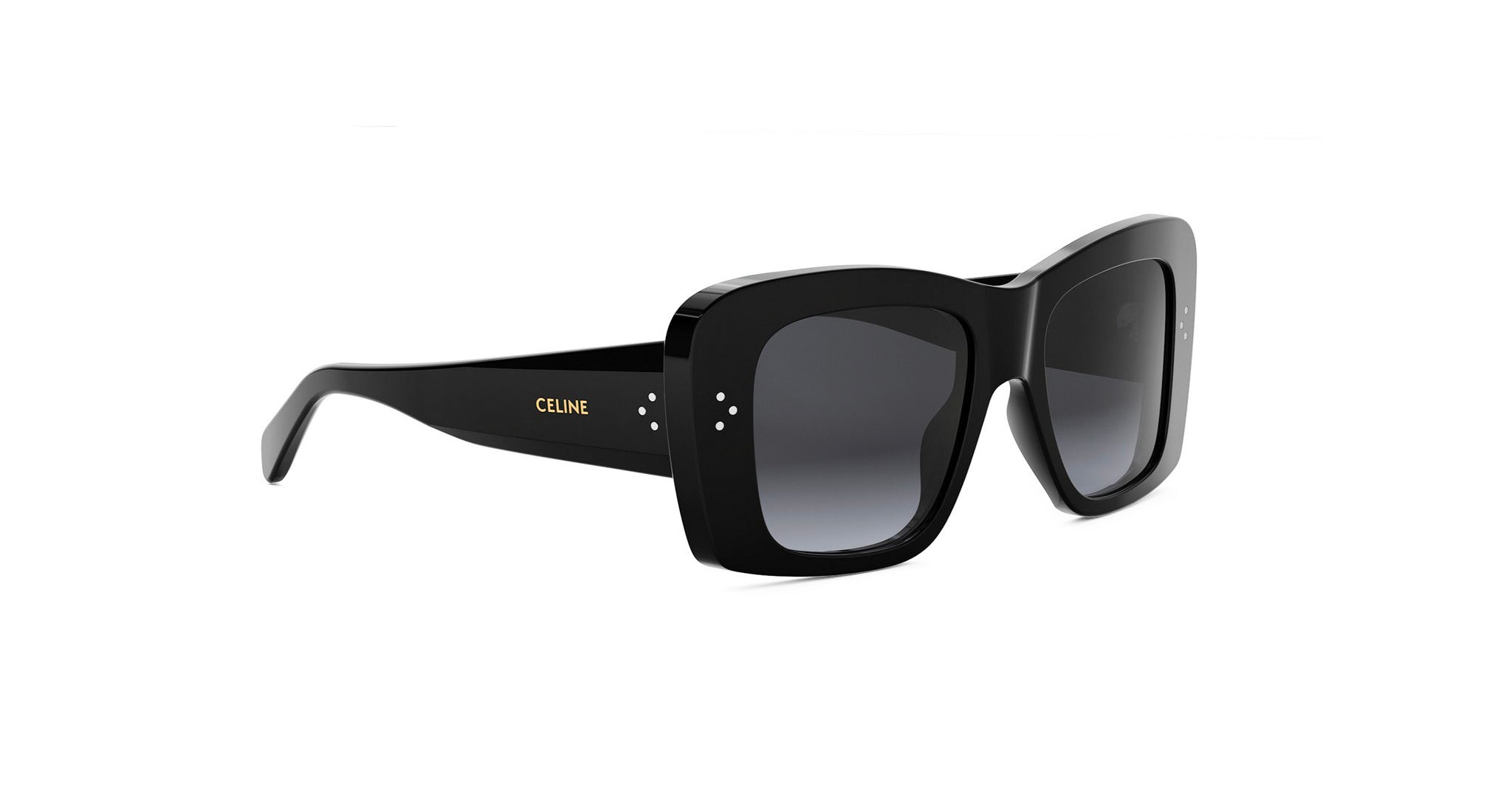 A pair of black sunglasses with the Celine logo on the frame.