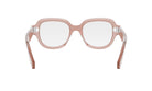 A pair of pink-tinted glasses with clear lenses, featuring a sleek and modern design.
