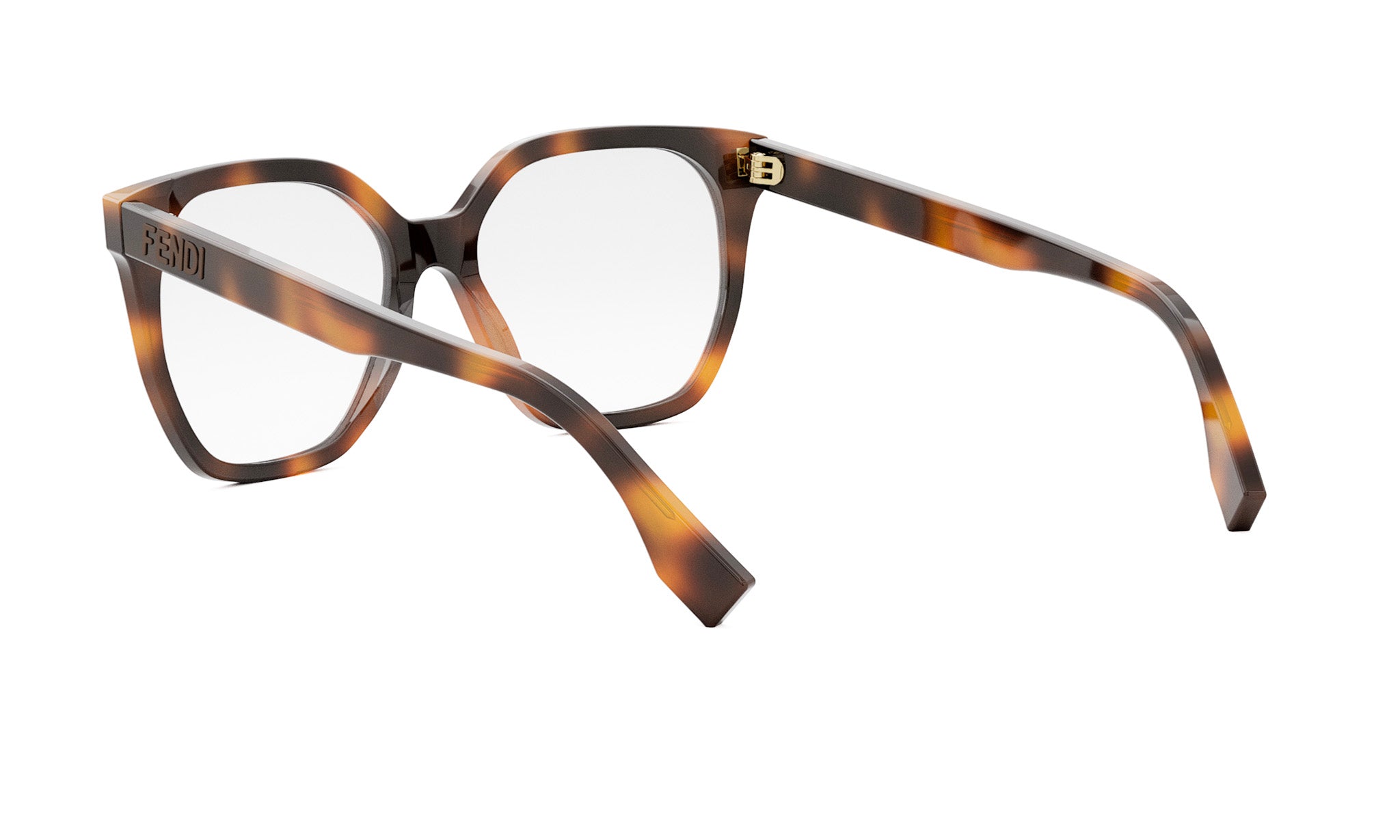 A pair of tortoiseshell-framed glasses with a dark brown frame and clear lenses.