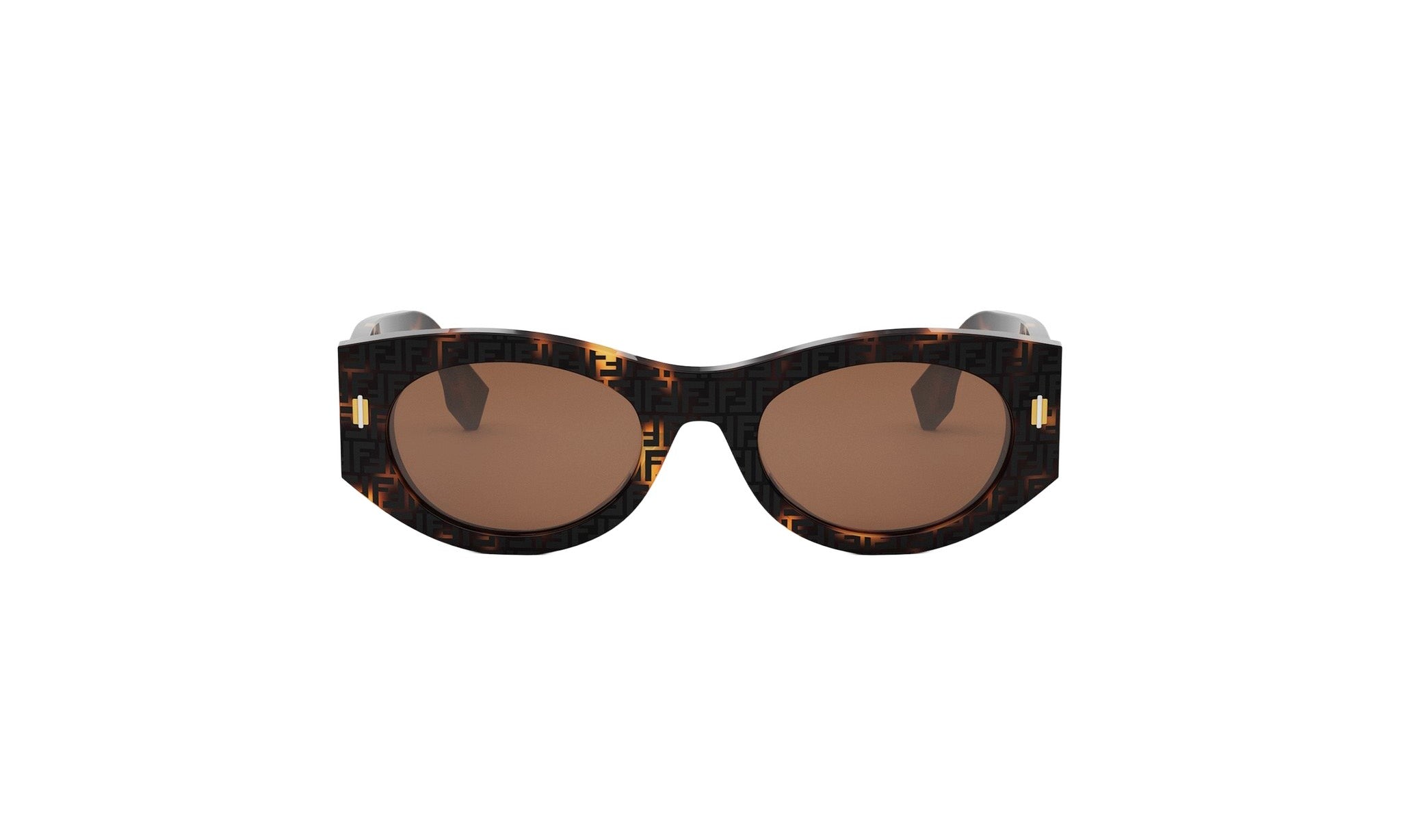 A pair of stylish sunglasses with a dark frame and brown lenses.