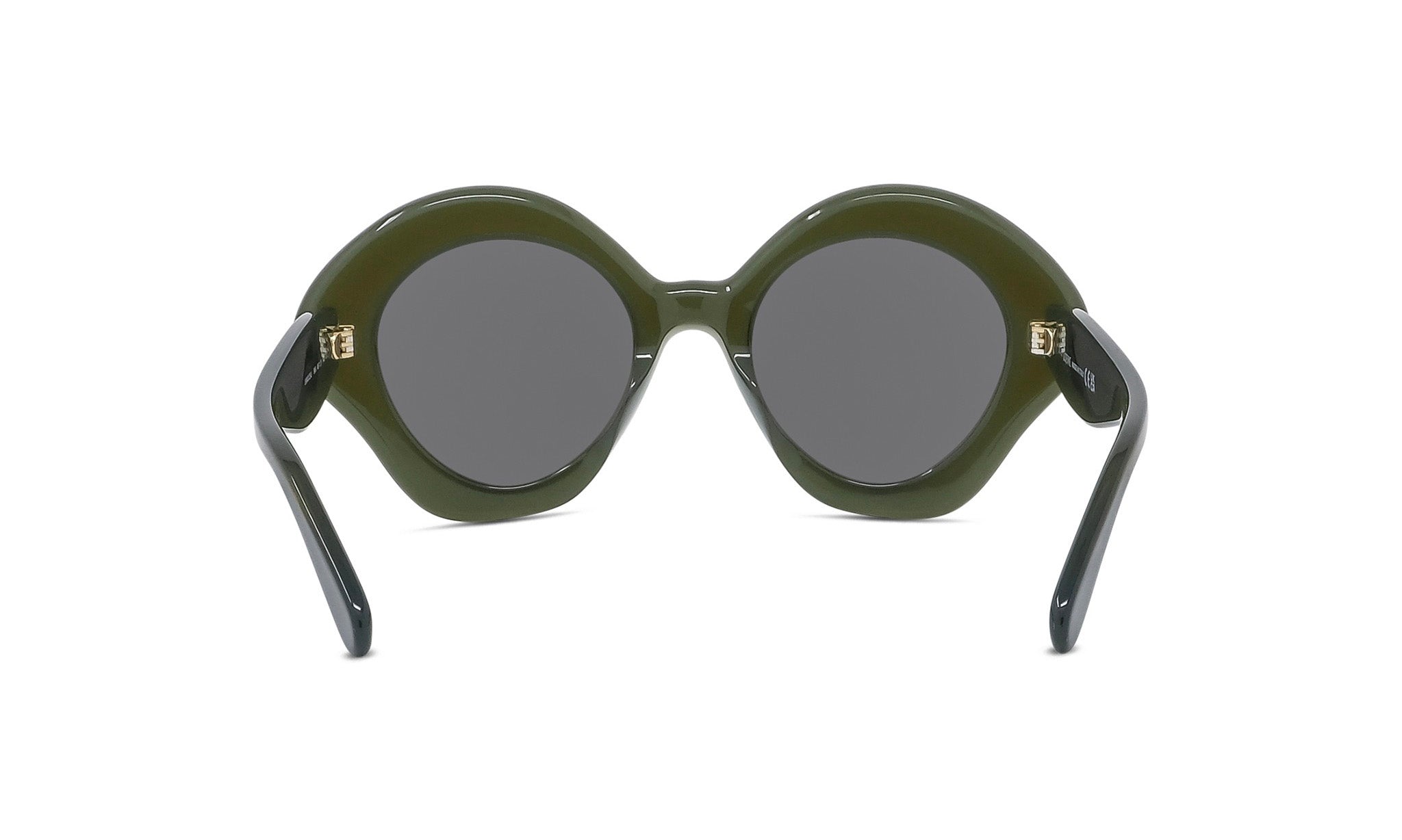 A pair of green, round sunglasses with dark lenses.