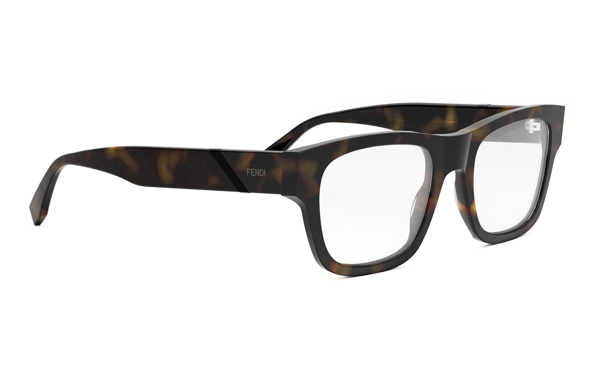 A pair of dark-framed glasses with a tortoiseshell pattern.