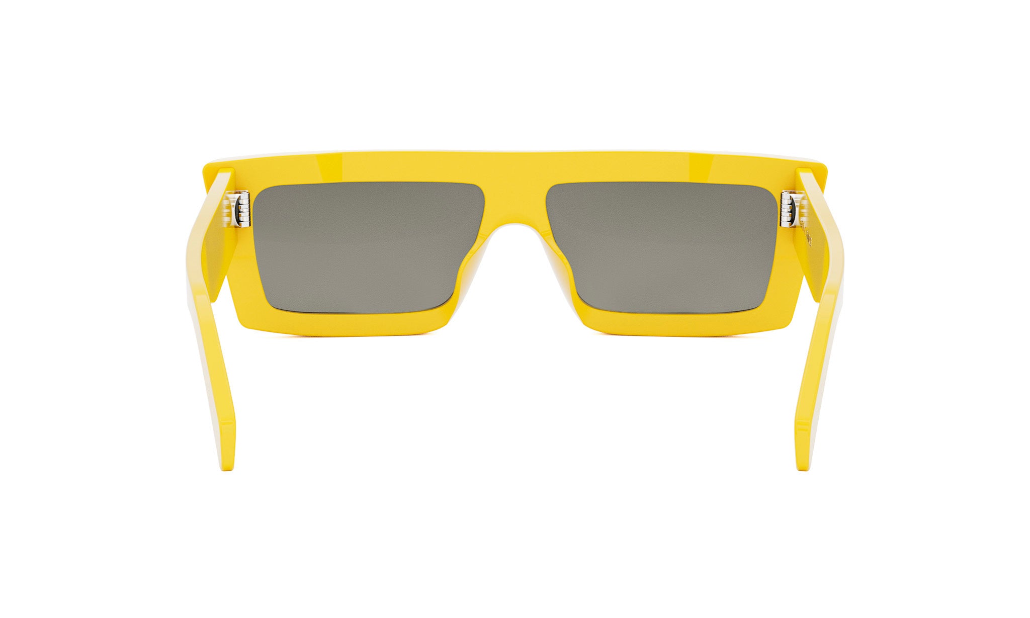 A pair of yellow sunglasses with dark lenses.