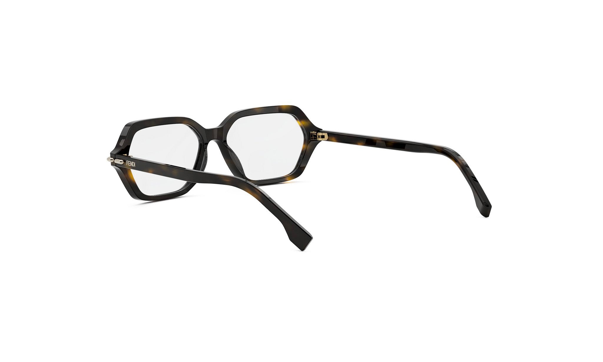A pair of tortoiseshell-framed glasses with a dark tortoiseshell frame and clear tortoiseshell lenses.