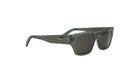 A pair of dark green sunglasses with a sleek, modern design.