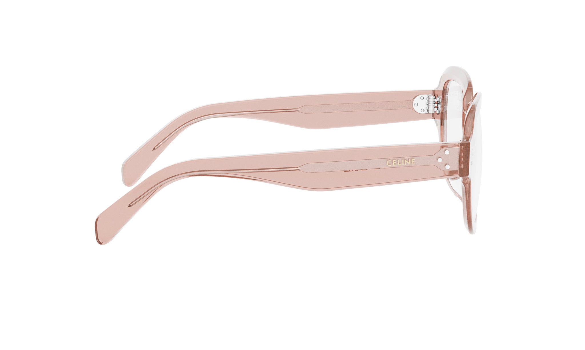 A pair of pink sunglasses with the Celine logo visible.