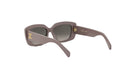 A pair of stylish sunglasses with a neutral gray frame and dark lenses.