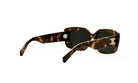 A pair of stylish sunglasses with a tortoiseshell frame and dark lenses.