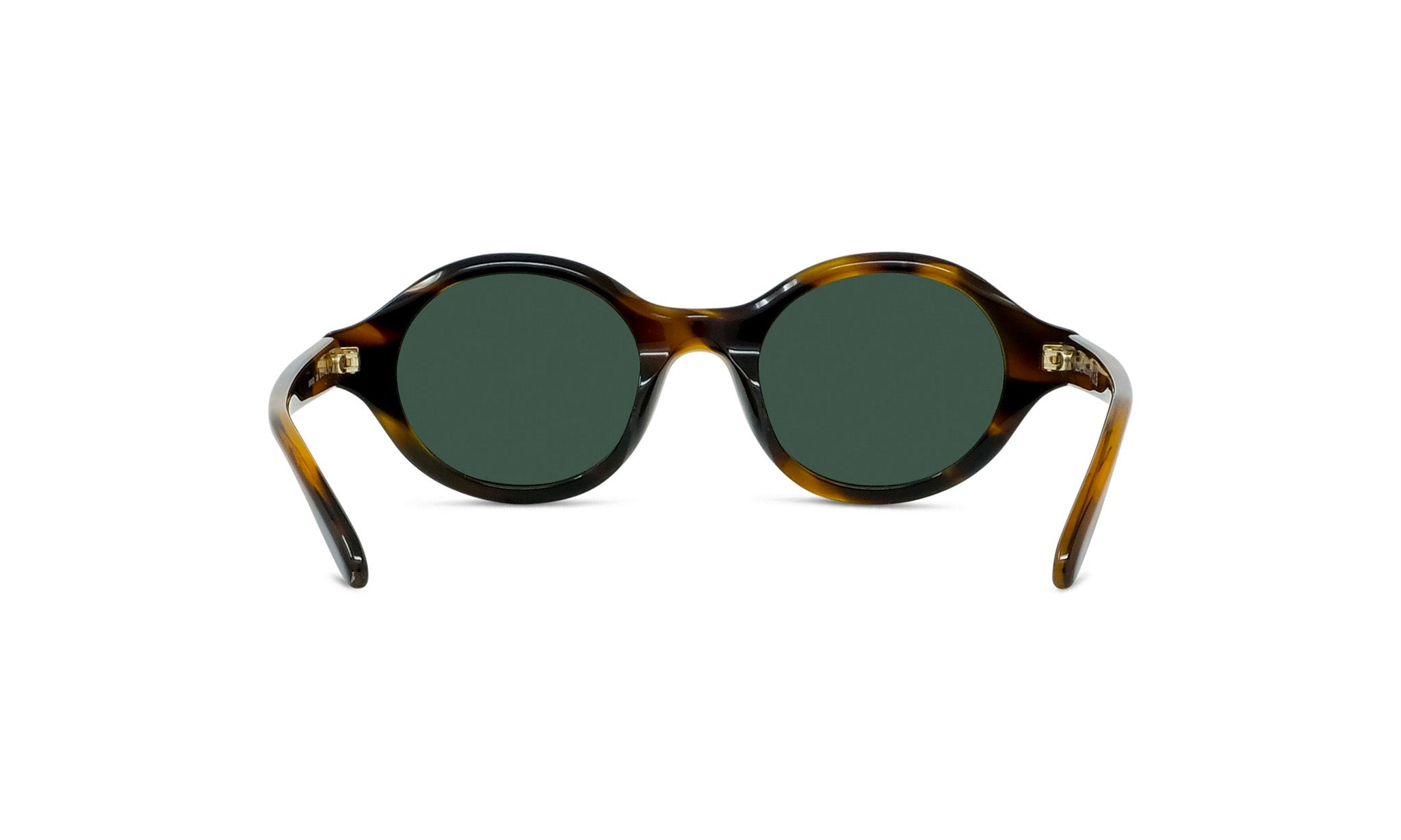 A pair of round sunglasses with dark green lenses.