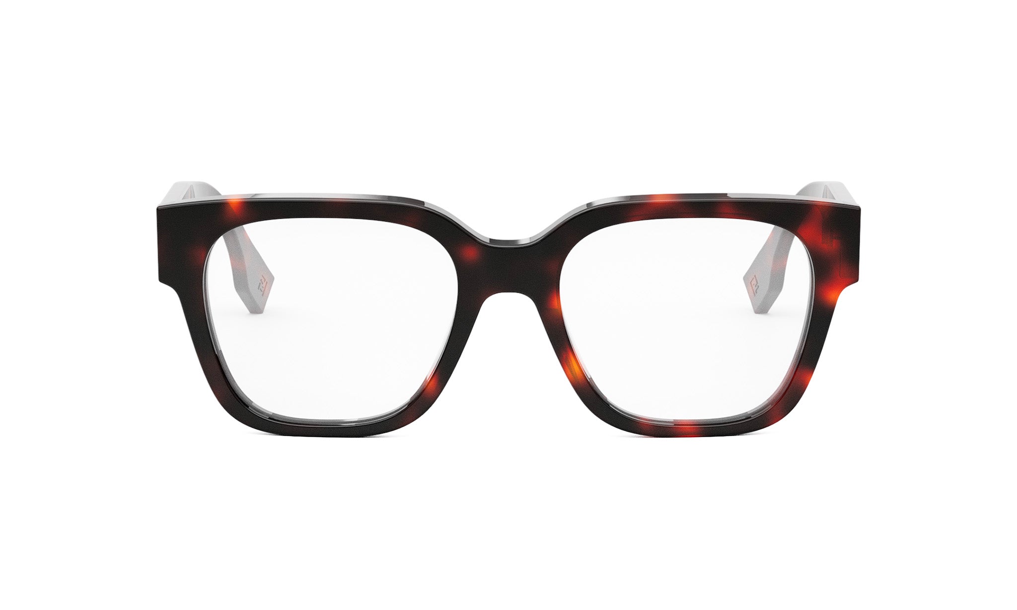 A pair of stylish, tortoiseshell-framed glasses with a dark frame and a lighter frame, set against a white background.