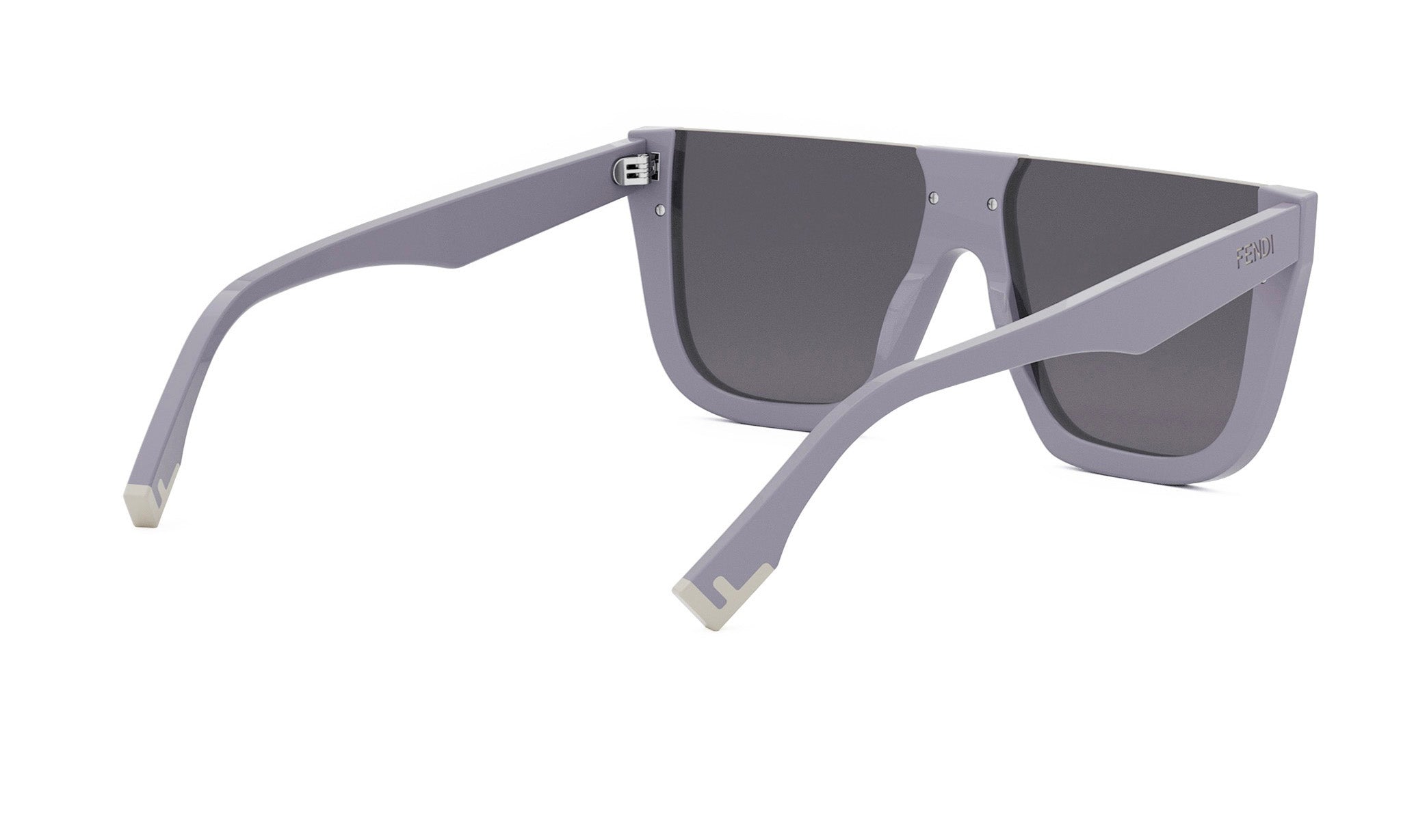 A pair of gray sunglasses with a sleek, modern design.