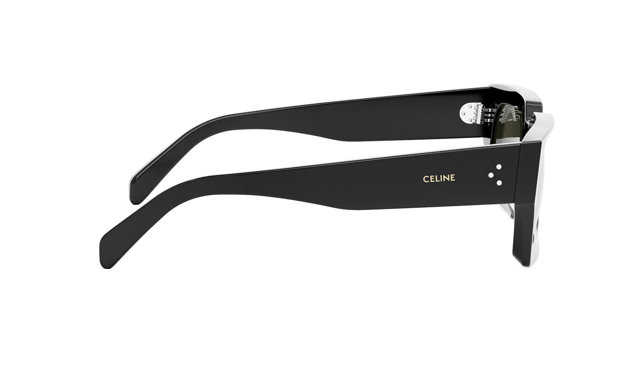 A pair of black sunglasses with the Celine logo visible on the frame.