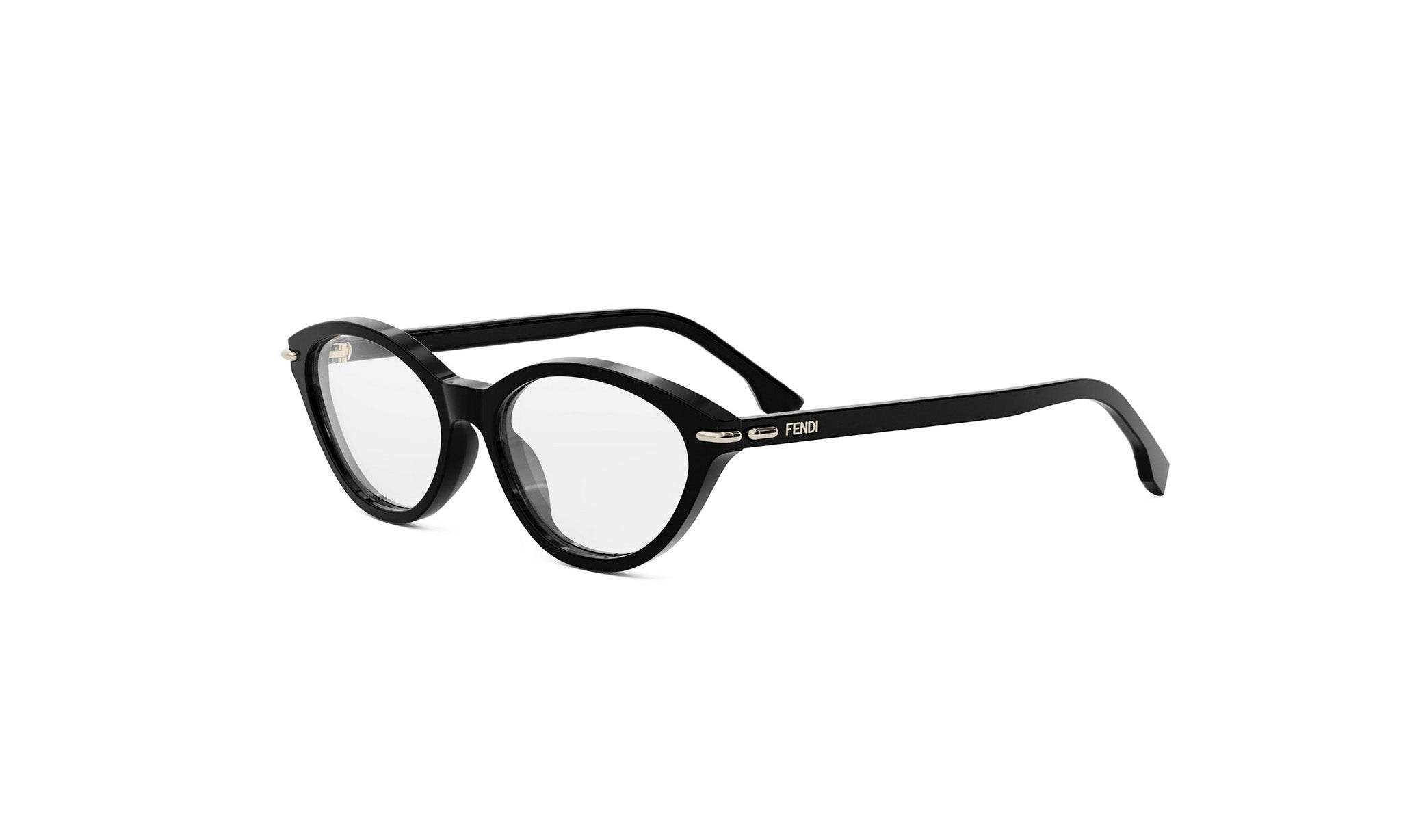 A pair of black cat-eye framed glasses with a sleek, modern design.