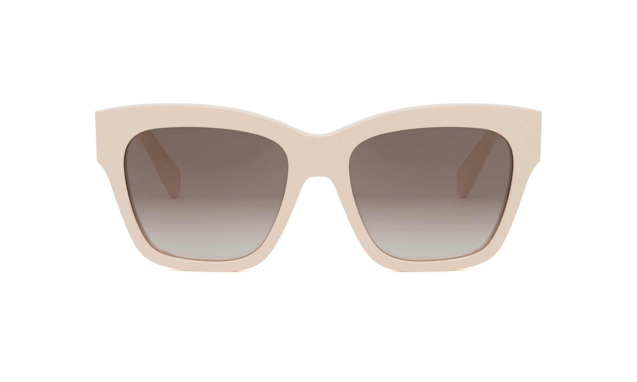 A pair of white-framed sunglasses with a gradient lens design.