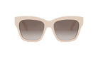 A pair of white-framed sunglasses with a gradient lens design.