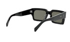 A pair of black sunglasses with dark lenses.