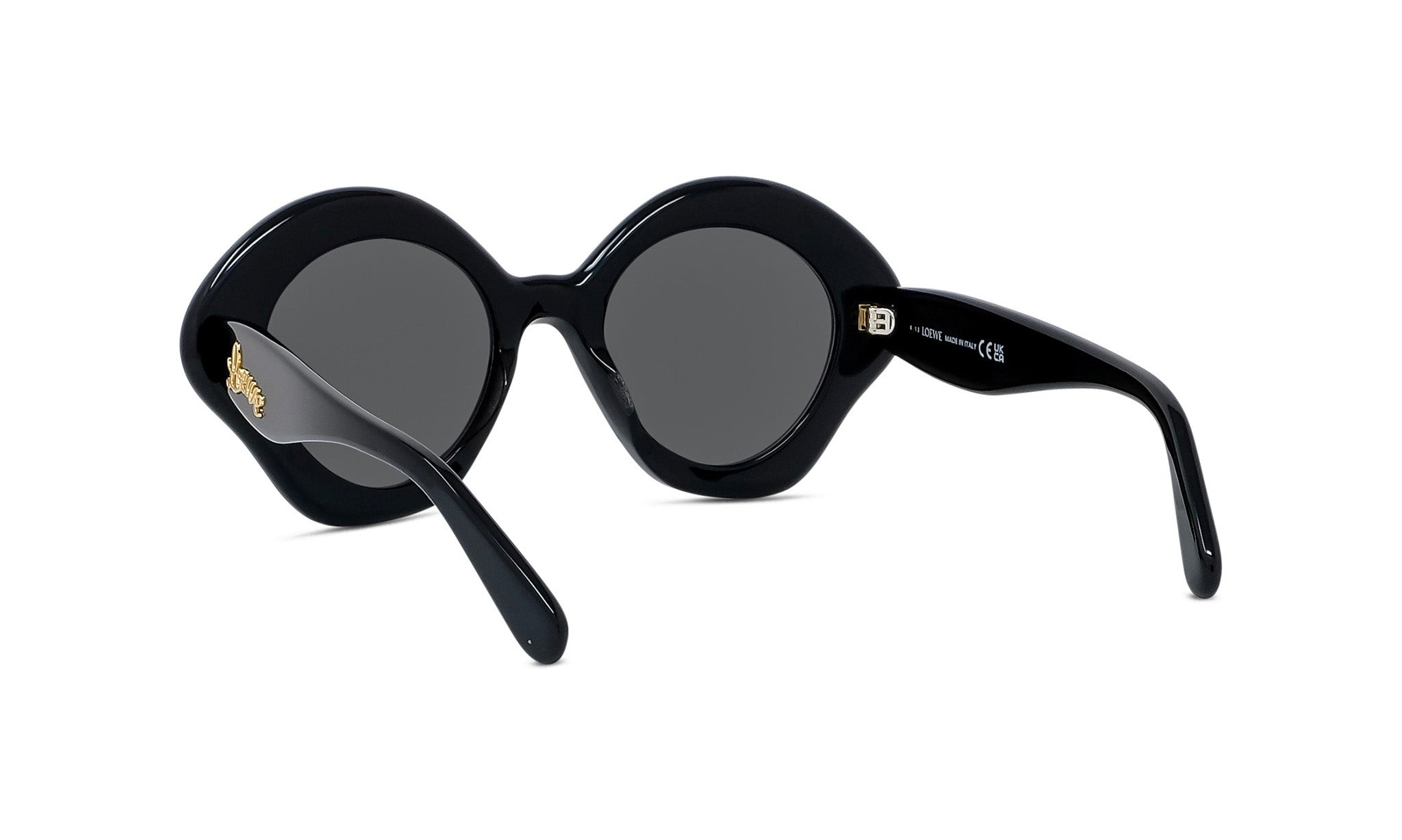 A pair of black sunglasses with a distinctive round frame and dark lenses.