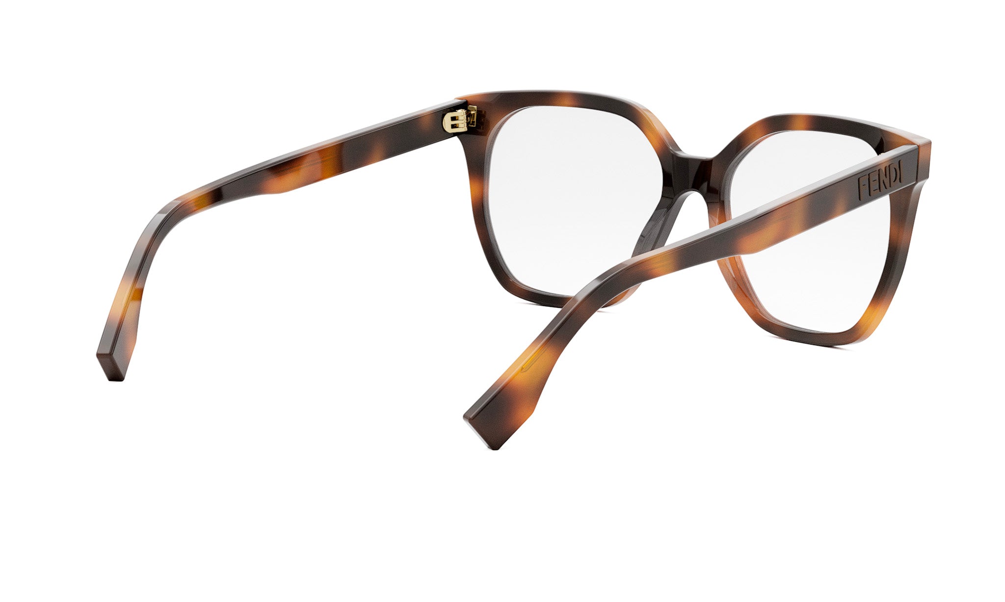 A pair of tortoiseshell-framed glasses with a dark brown frame and clear lenses.