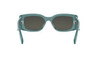 A pair of green-framed sunglasses with dark lenses.