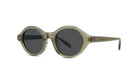 A pair of round sunglasses with dark lenses.