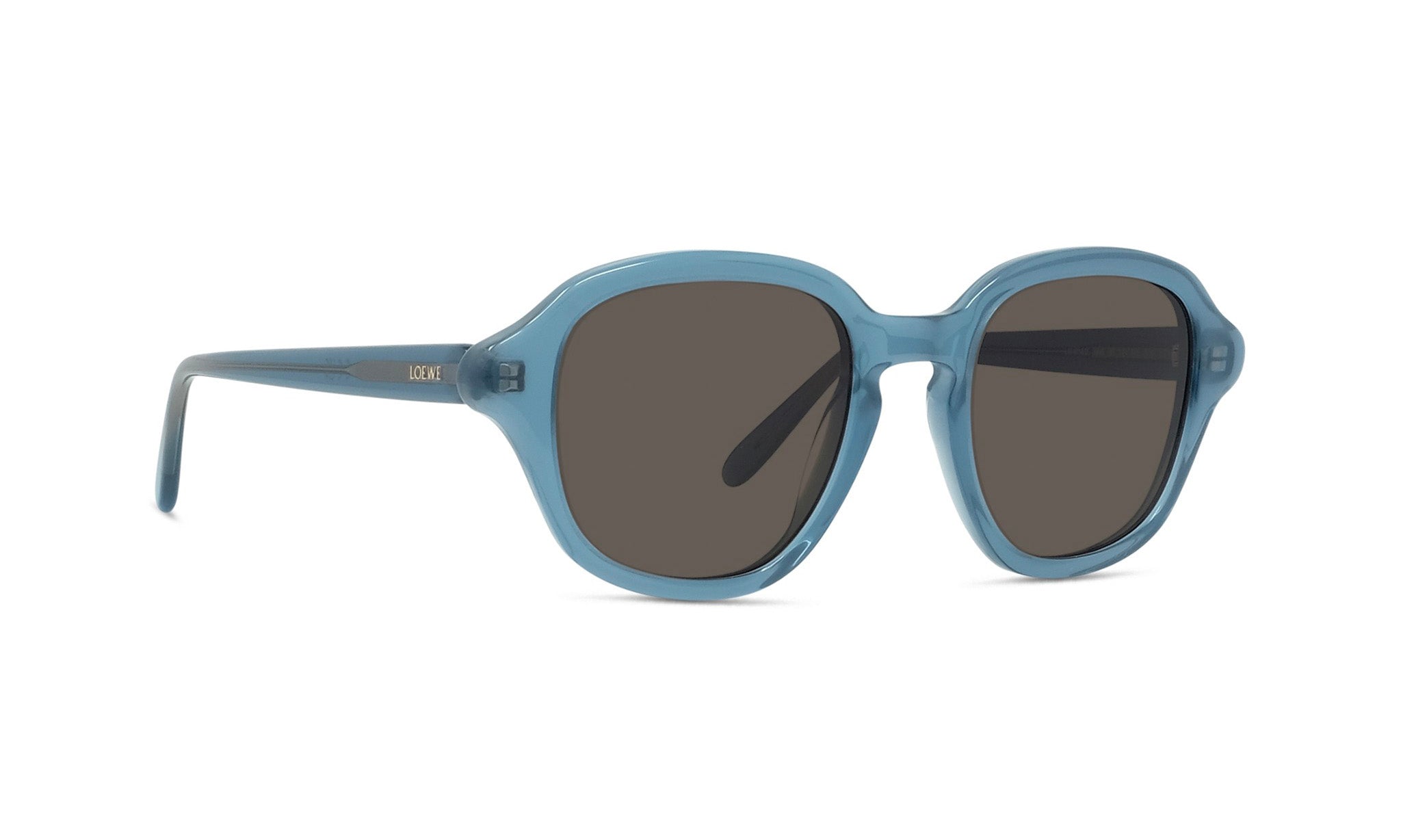 A pair of blue-tinted sunglasses with dark lenses.