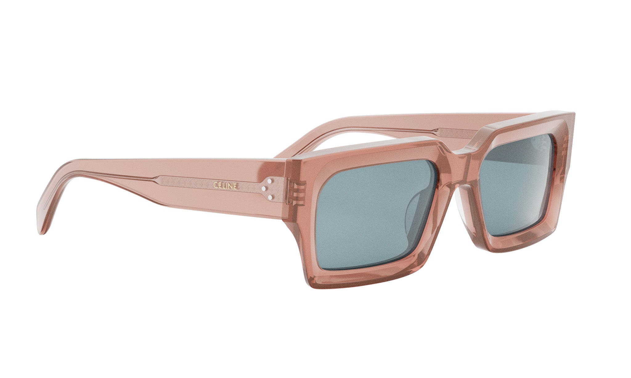 A pair of pink-framed sunglasses with dark lenses.