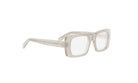 A pair of clear, square-framed glasses with a minimalist design.