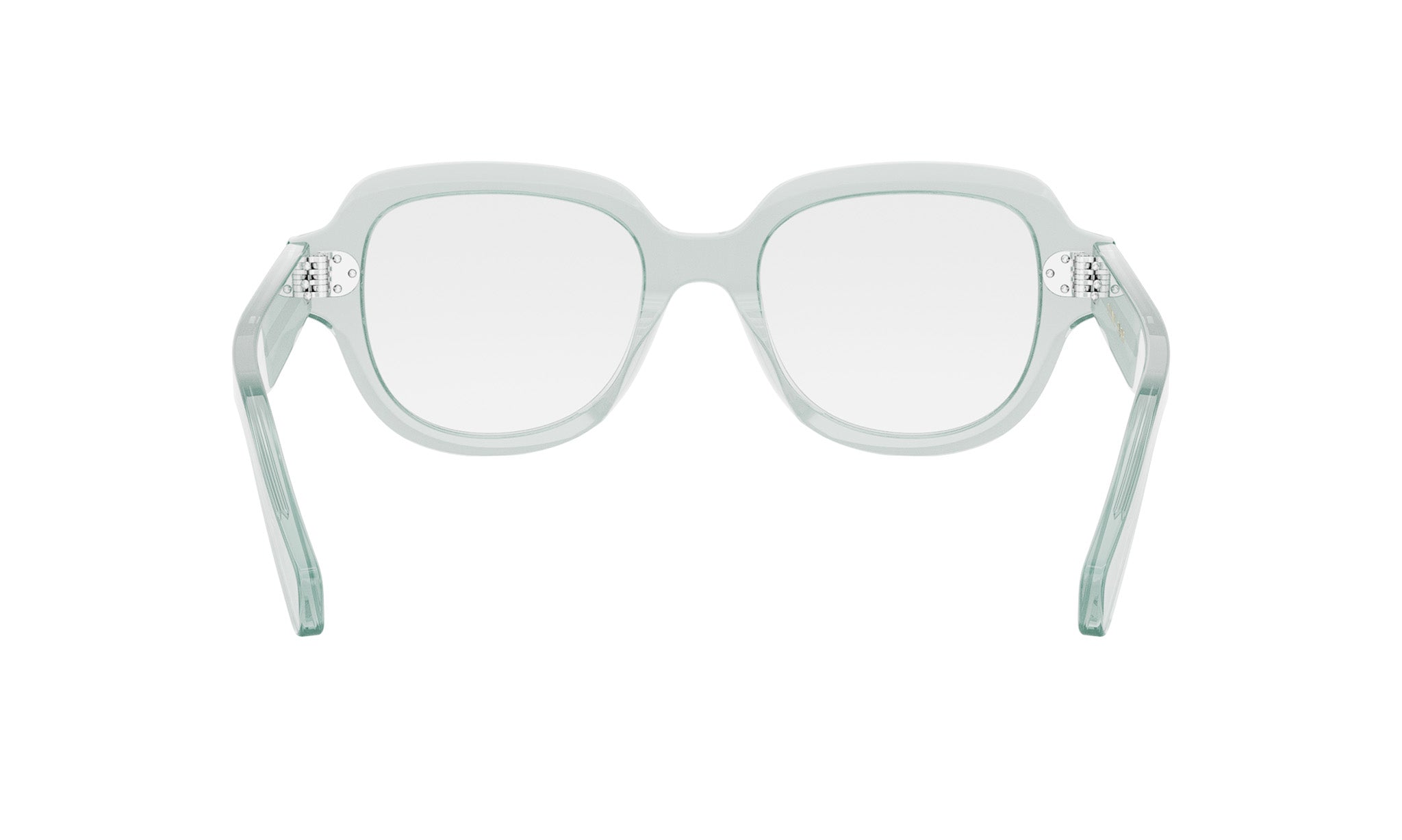 A pair of white-framed glasses with clear lenses.