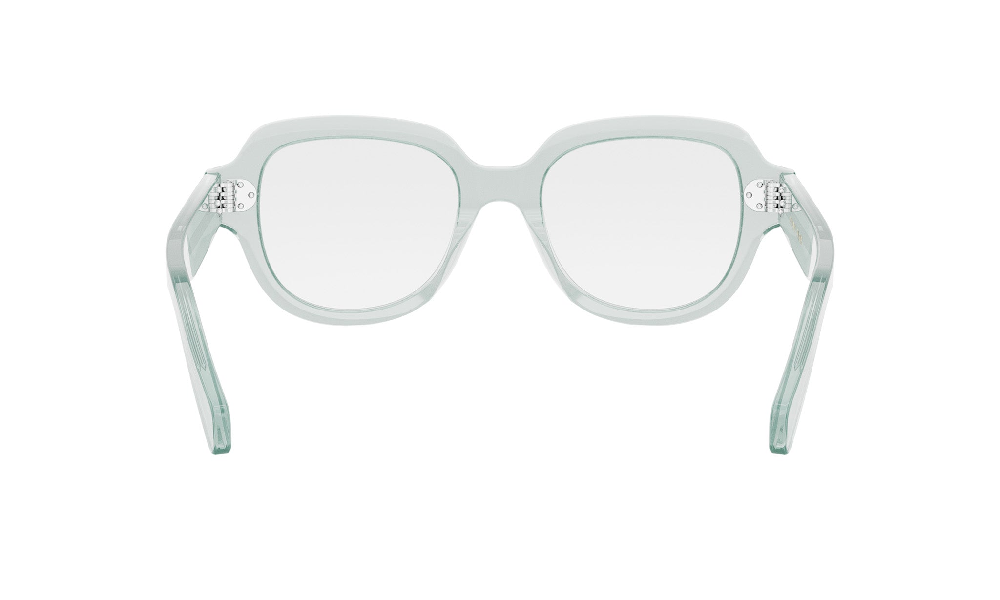 A pair of white-framed glasses with clear lenses.