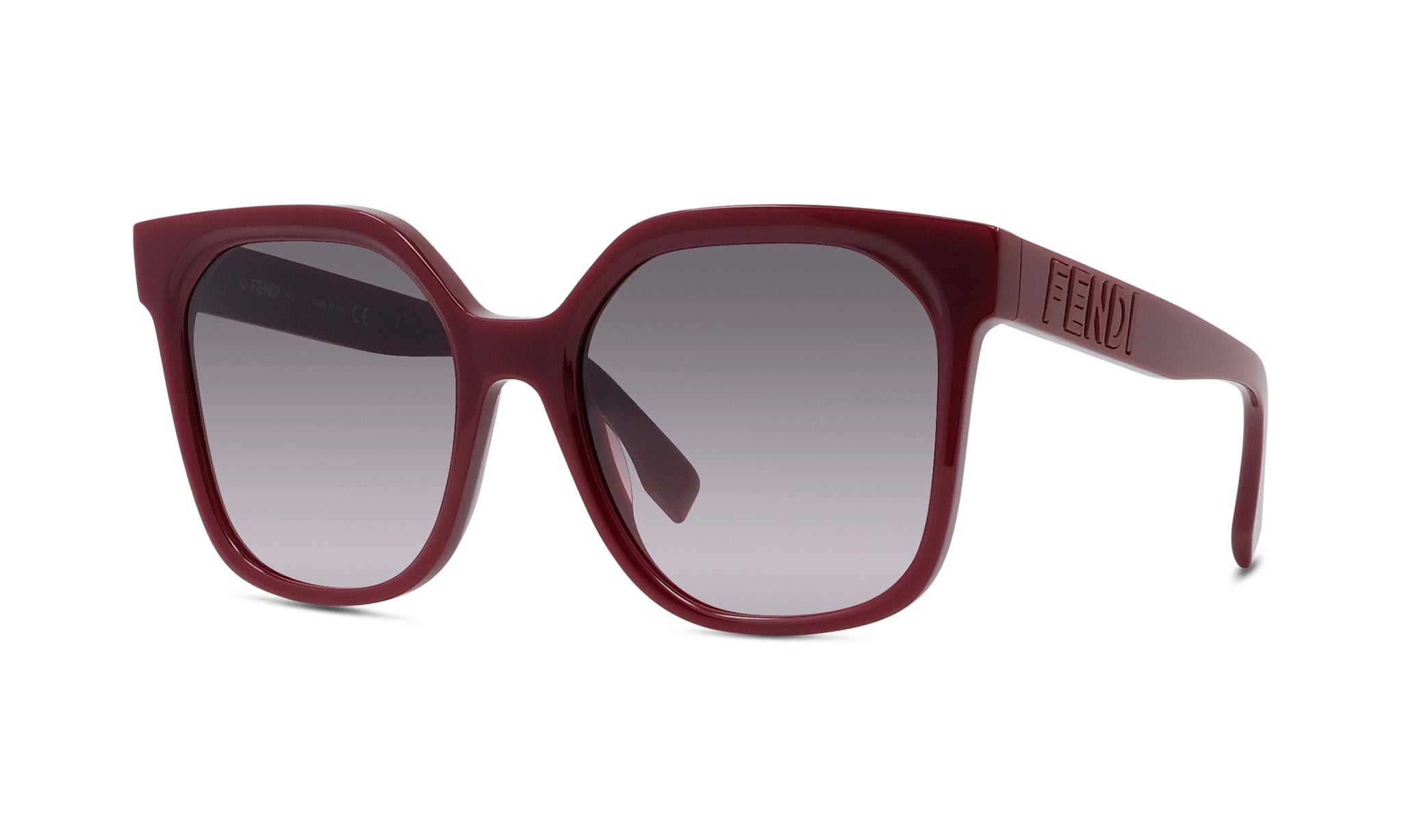 A pair of burgundy-colored sunglasses with a dark frame and dark lenses.