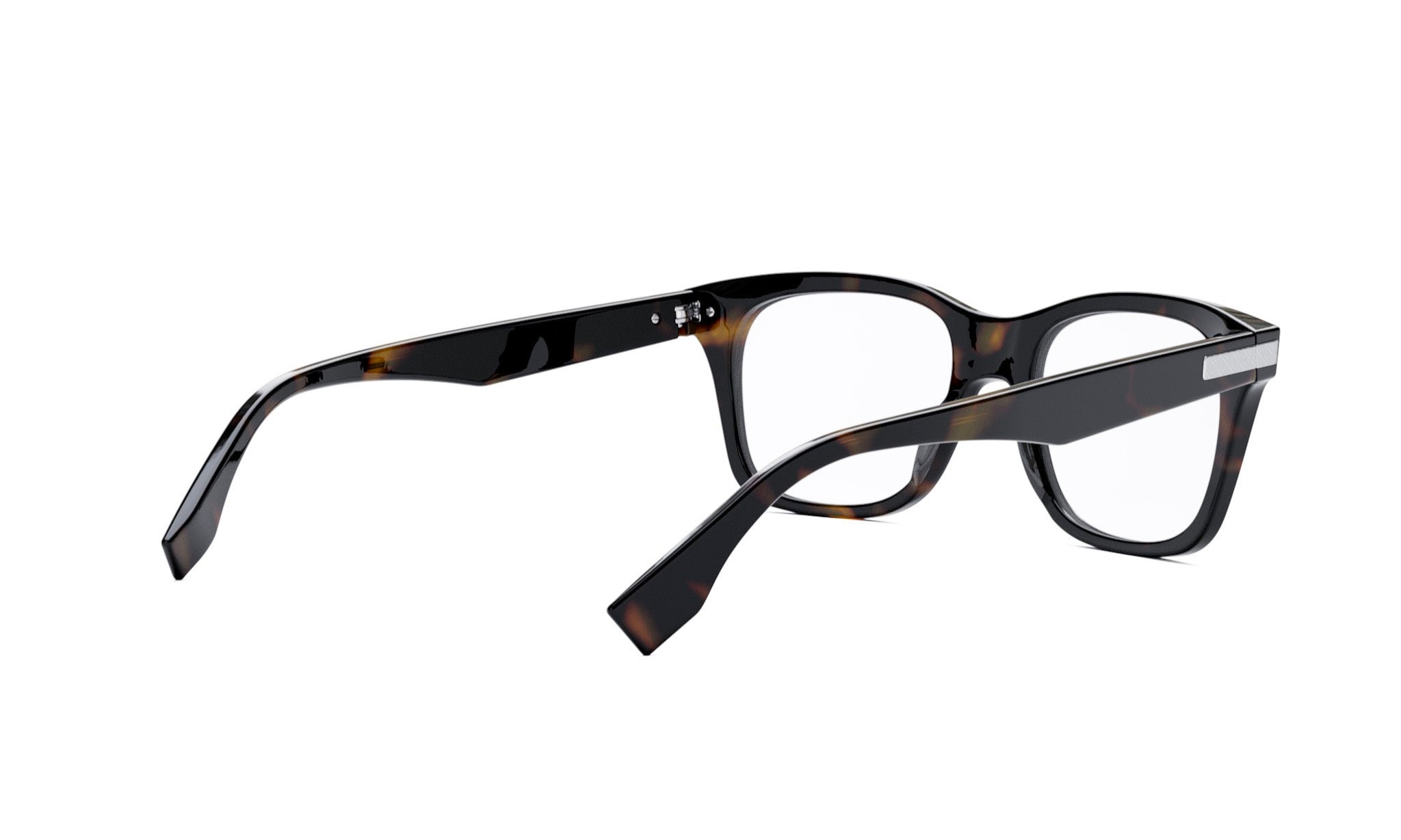 A pair of tortoiseshell-framed glasses with dark frames and clear lenses.