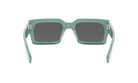 A pair of green-framed sunglasses with dark lenses.