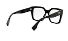 A pair of black-framed glasses with a Fendi logo on the temples.