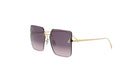 A pair of stylish sunglasses with a gold frame and dark purple lenses.