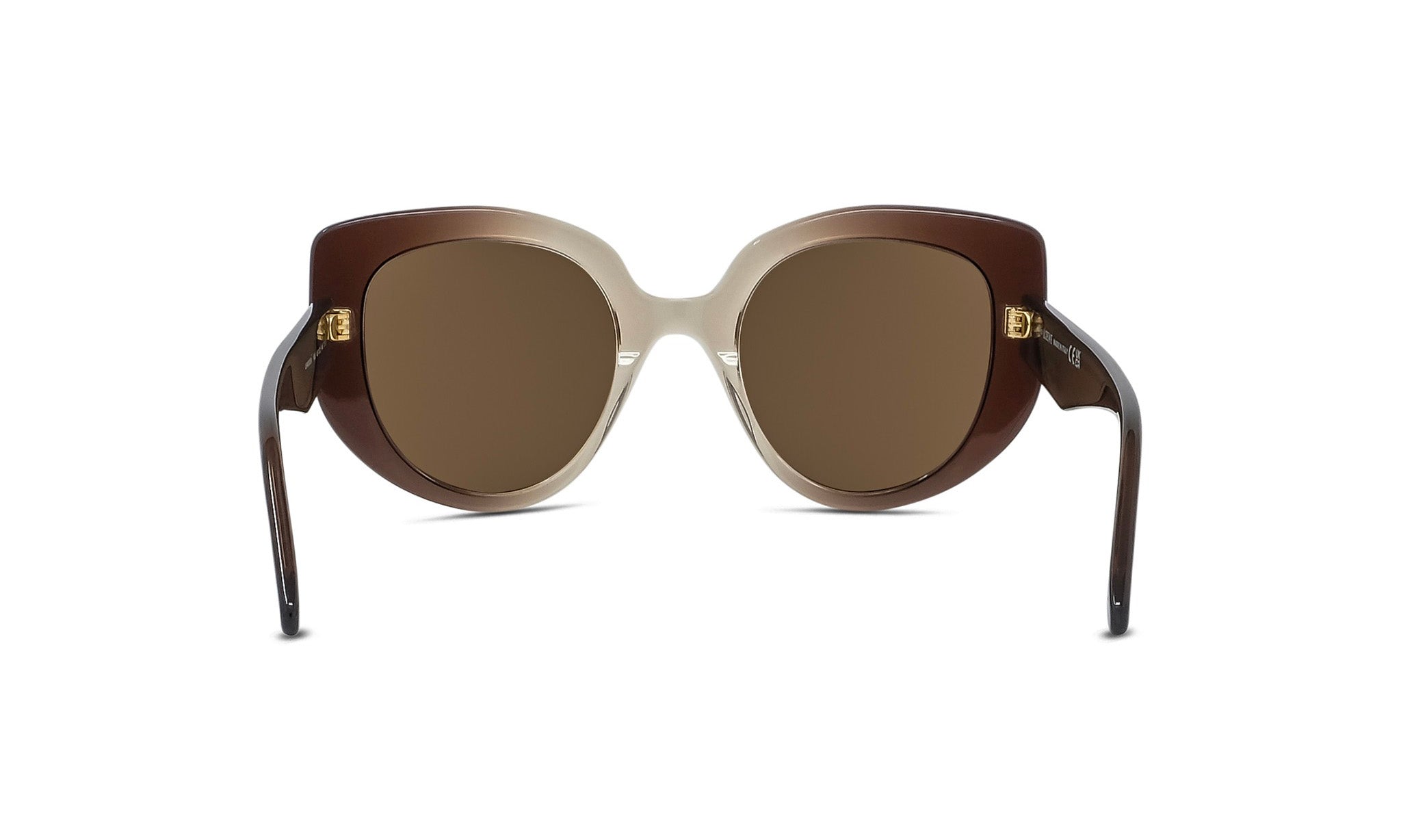 A pair of stylish sunglasses with a brown frame and tan lenses.