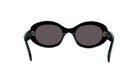 A pair of black, round sunglasses with dark lenses.