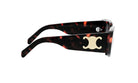 A pair of sunglasses with a tortoiseshell frame and a white logo on the side.