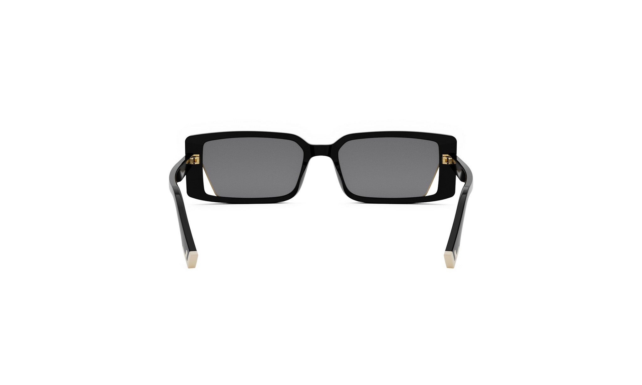 A pair of black rectangular sunglasses with gold accents.