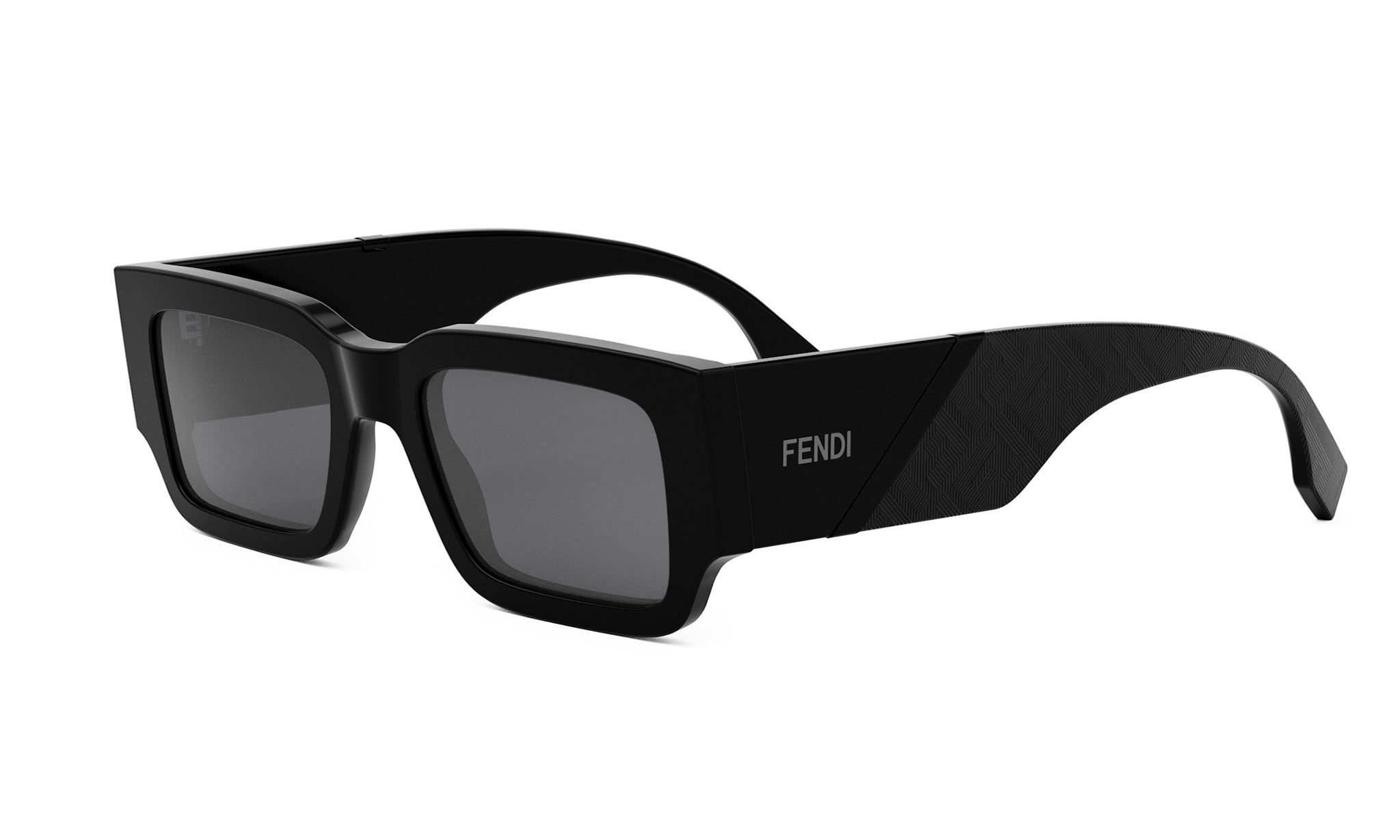 A pair of black Fendi sunglasses with dark lenses.