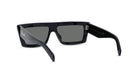 A pair of black rectangular sunglasses with dark lenses.